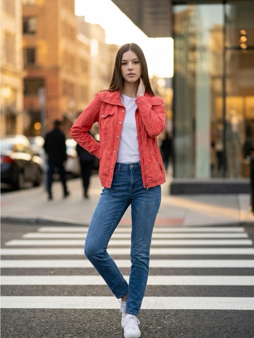 Chico's Coral Pink Utility Jacket with Snap Button Front